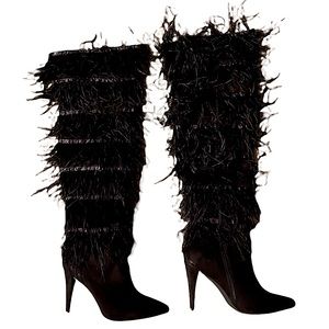 Suede feather knee high boots